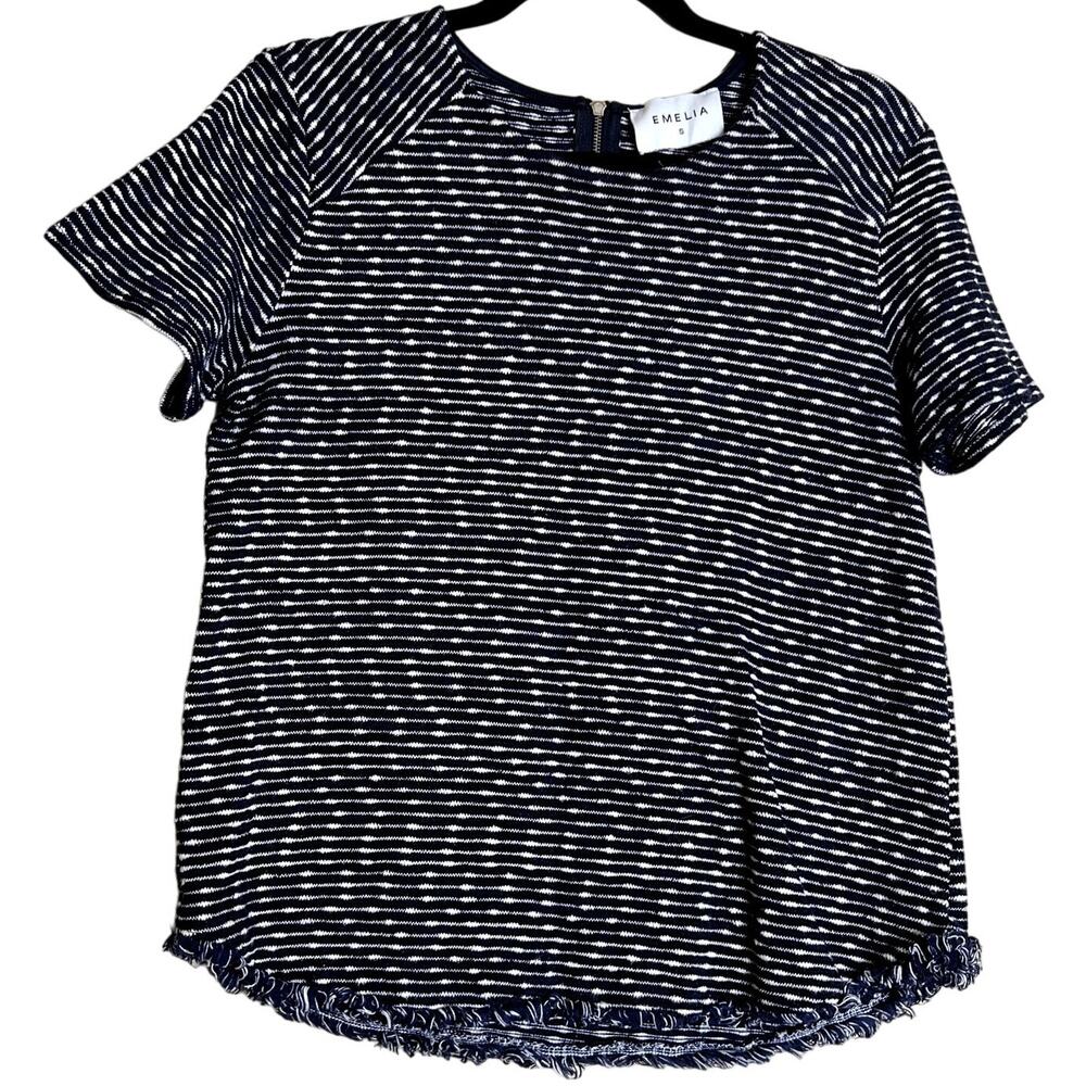 Emelia Sweater Blouse Top Women Small Blue White Striped nautical Beach Coastal